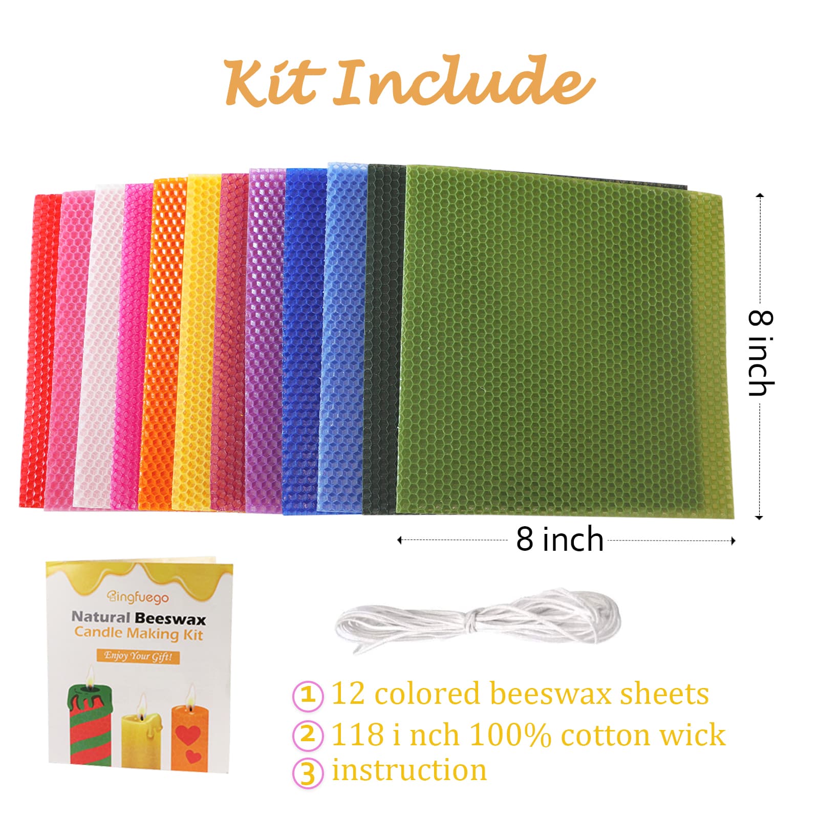 Bingfuego beeswax candle making kit suitable for beginners -12 sheets of beeswax paper for candle making roll kit, natural beeswax candle making kit (bright color, 20.32 x 20.32 cm) thumbnail 2