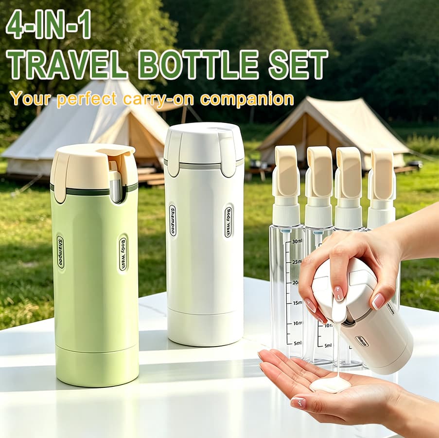 Contains 4 inner bottles, composite dispensing bottle, with label, travel bottle, travel dispensing bottle, toiletries container, buckle-type refillable lotion dispenser, toiletries container, travel, business trip, squeeze bottle, lotion bottle thumbnail 5