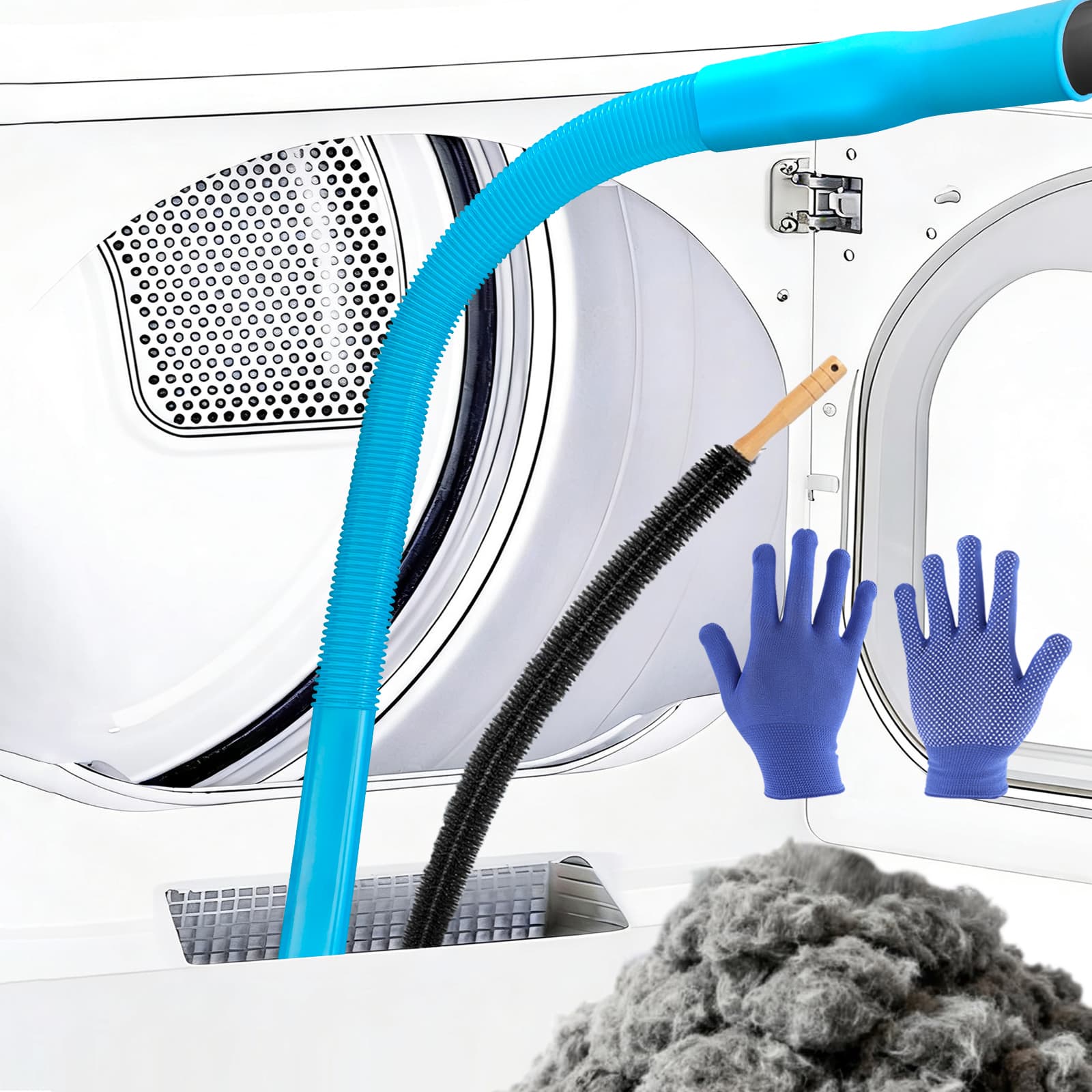 3-piece upgraded dryer exhaust cleaning kit: universal vacuum hose accessory for removing lint, suitable for all vacuum cleaner vacuum hoses, with brushed lint brush gloves